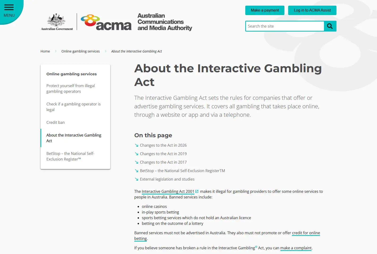 ACMA Interactive Gambling Act guidance for online casino services in Australia