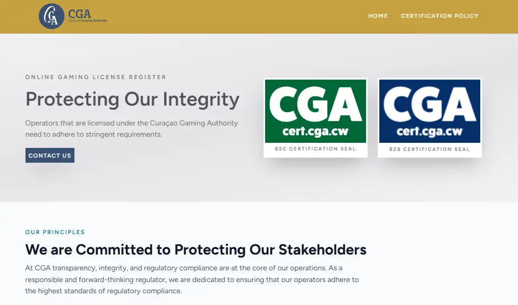 Curaçao Gaming Authority licence verification for Stable Tech N.V. and HollyWin